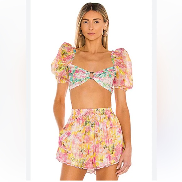 Rococo Sand Nesh Cropped Top + Scalloped Embroidered Metallic Shorts Set S - Picture 1 of 2
